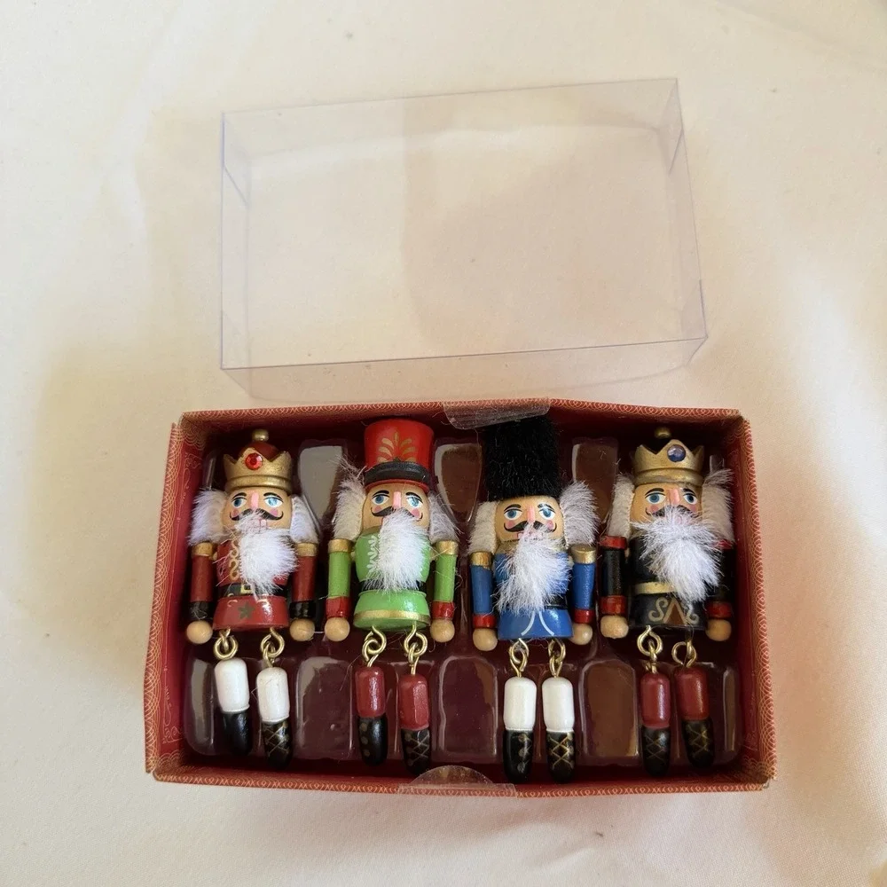 World Market Nutcracker Napkin Rings Wood Christmas Holiday Dangle Legs Set Of 4